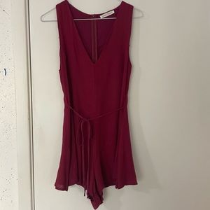Honey Punch Burgundy / Wine V-Neck Romper - Size Small